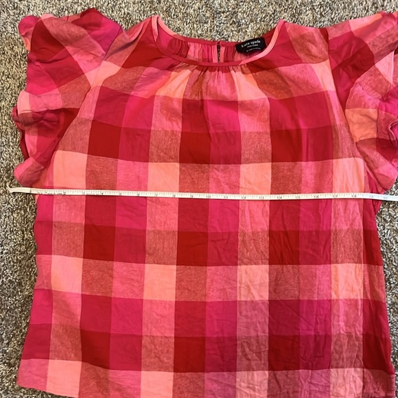 Kate Spade New York pink plaid Picnic woven flutter Sleeve Top size medium - Picture 8 of 9